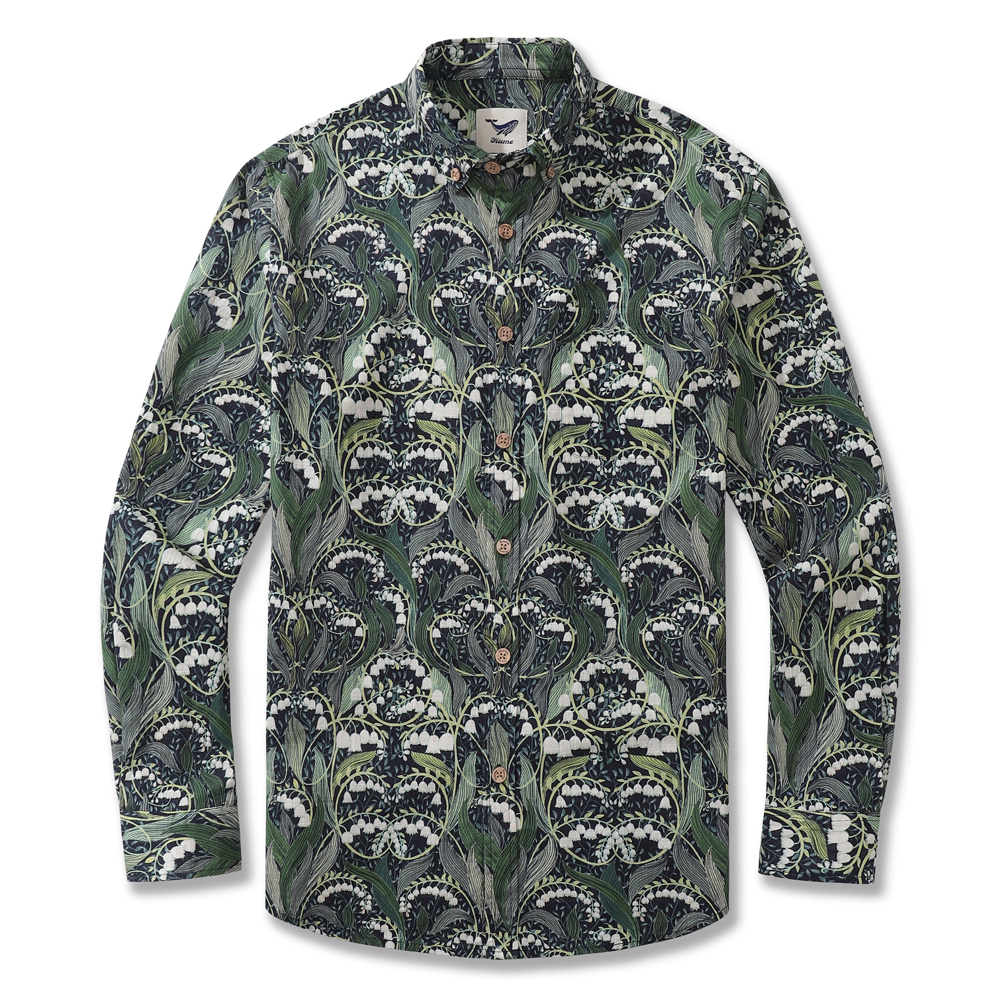 Men's Hawaiian Shirt Lily of the Valley By Annick Cotton Button-down Long Sleeve Aloha Shirt