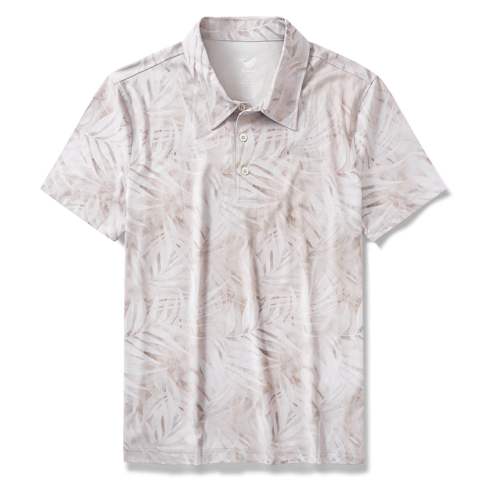 Men's Hawaiian Polo Shirt Short Sleeve 83% Recycled polyester 17% Spandex White Aloha Leaf Melody