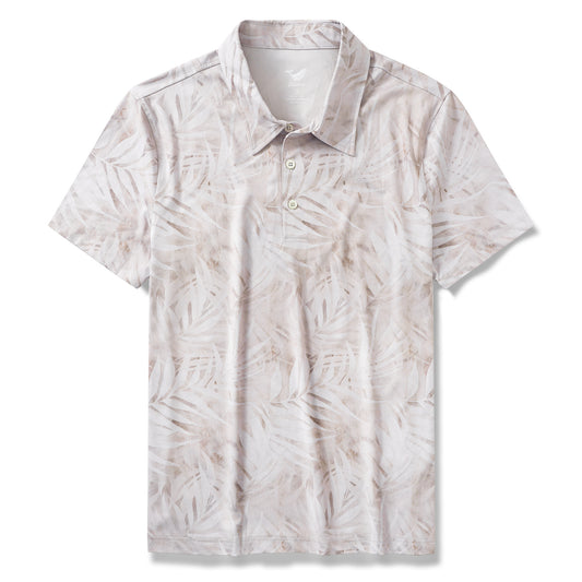 Herren Hawaiian Polo -Hemd Kurzarm 83% recyceltes Polyester 17% Spandex weiß Aloha Blatt Melodie