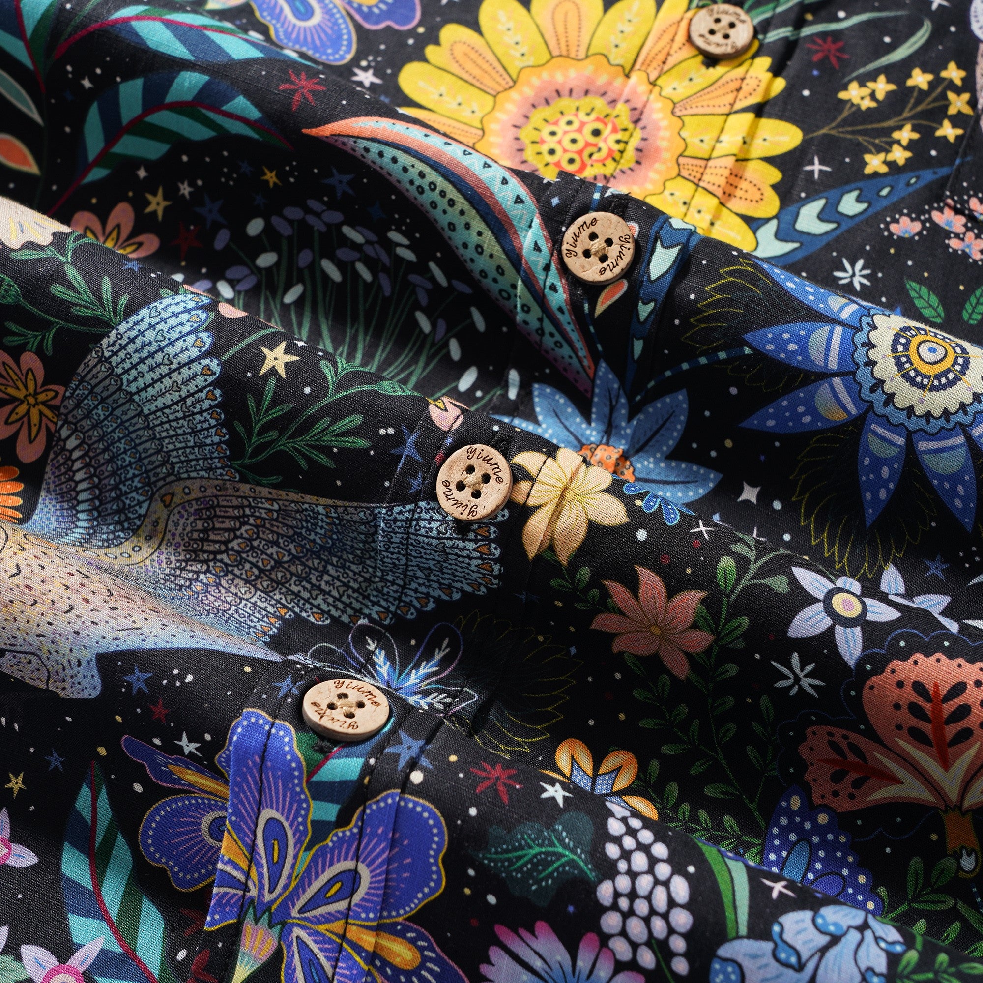 Men's Hawaiian Shirt Short Sleeve Button-down 100% Cotton Beige Aloha Owl's Secret Garden