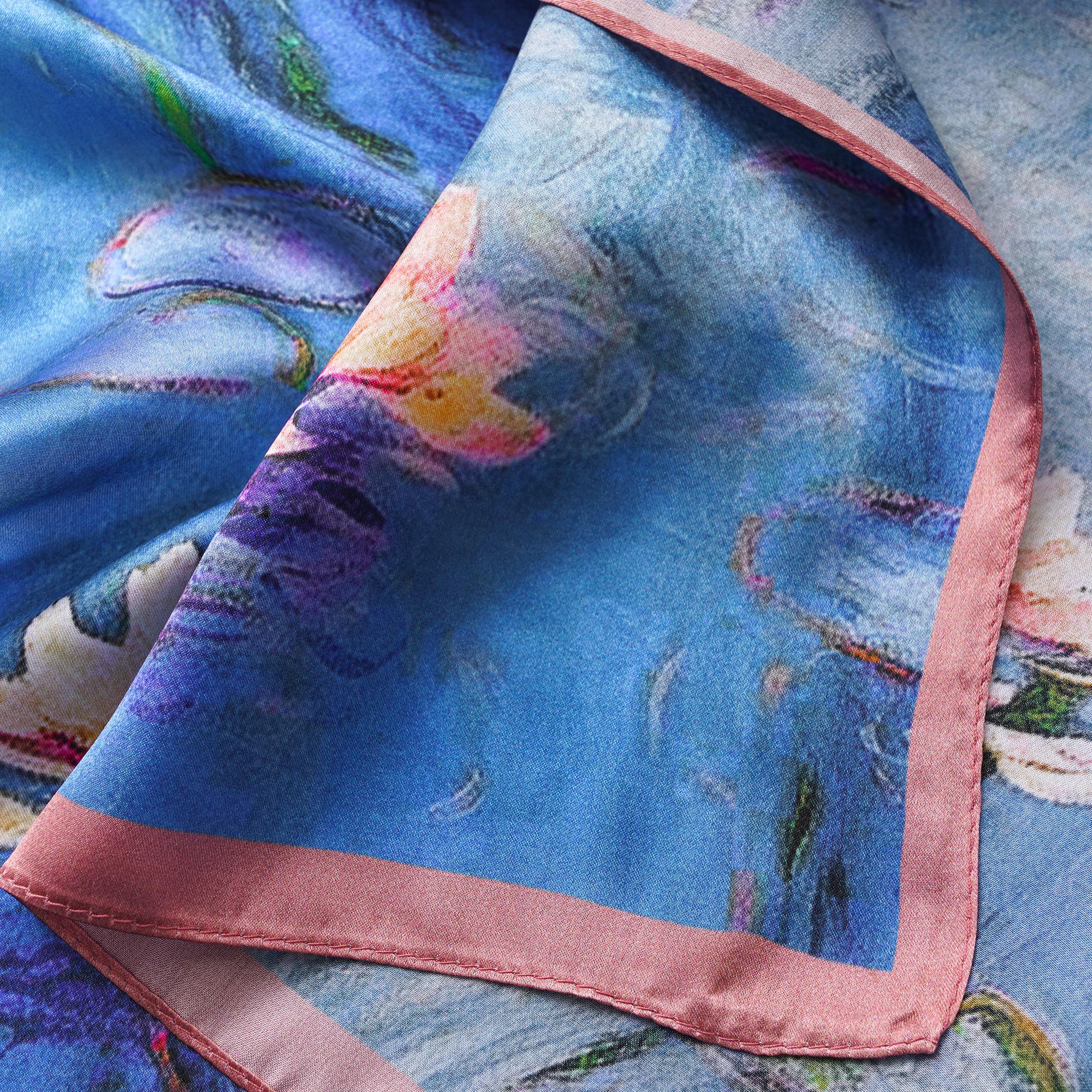 Écharpe carrée florale 100% Mulberry Silk Luminous Lys Liles Luminous Water Lylies 100% Silk 53 * 53 cm