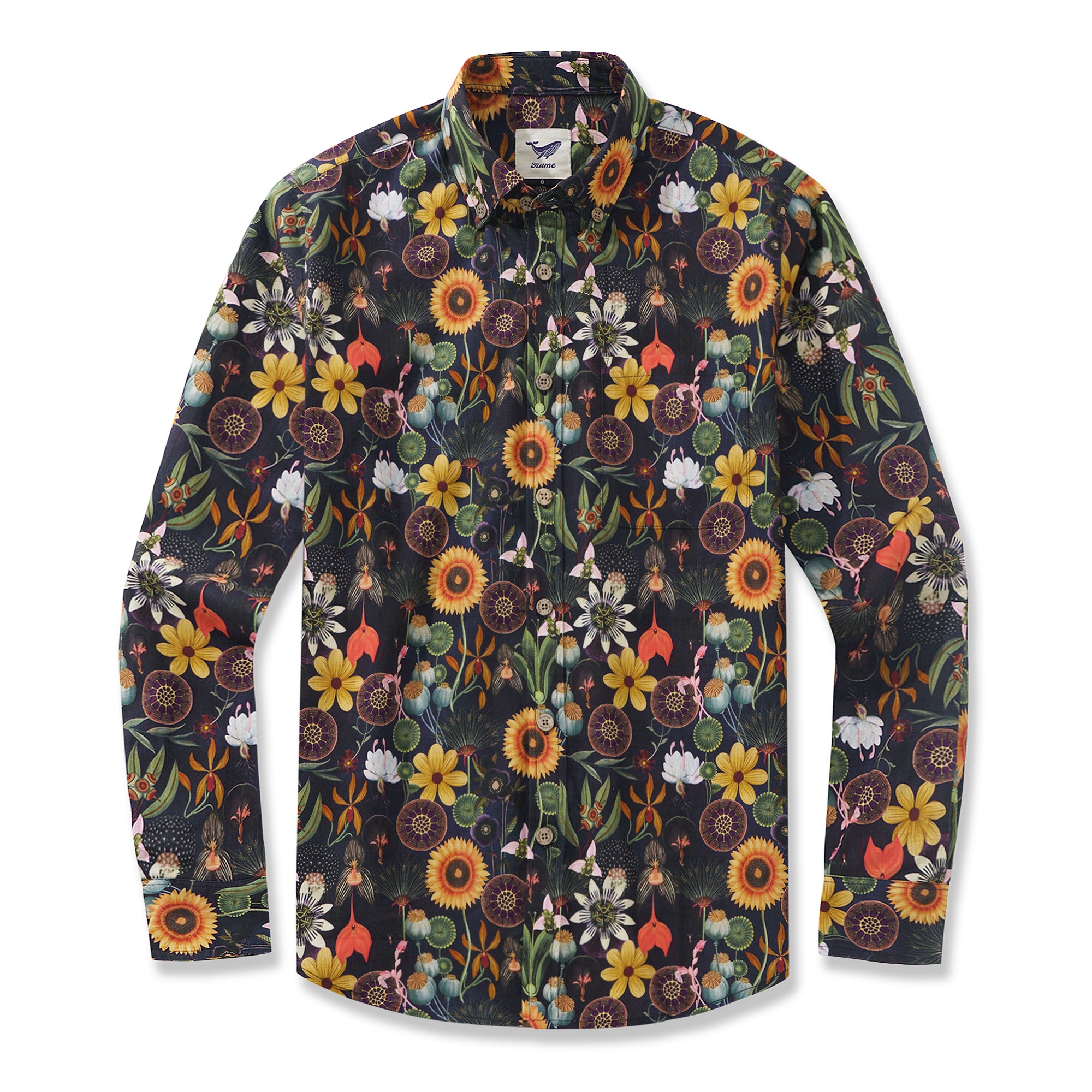 Chemise hawaïenne à manches longues pour hommes, sérénité tournesol, 100 % coton, chemise Aloha à boutons.