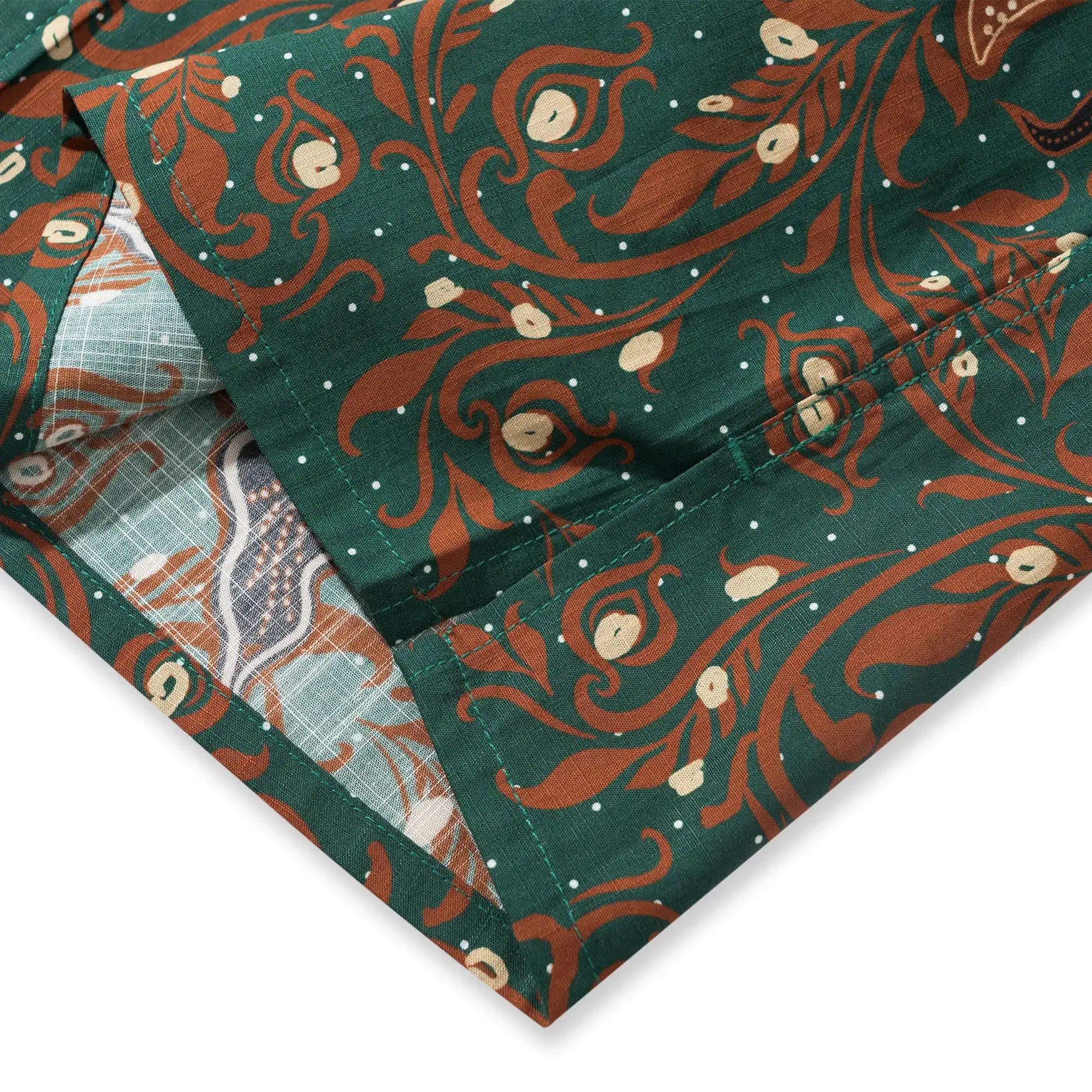 Green aloha shirt with Indian phoenix pattern