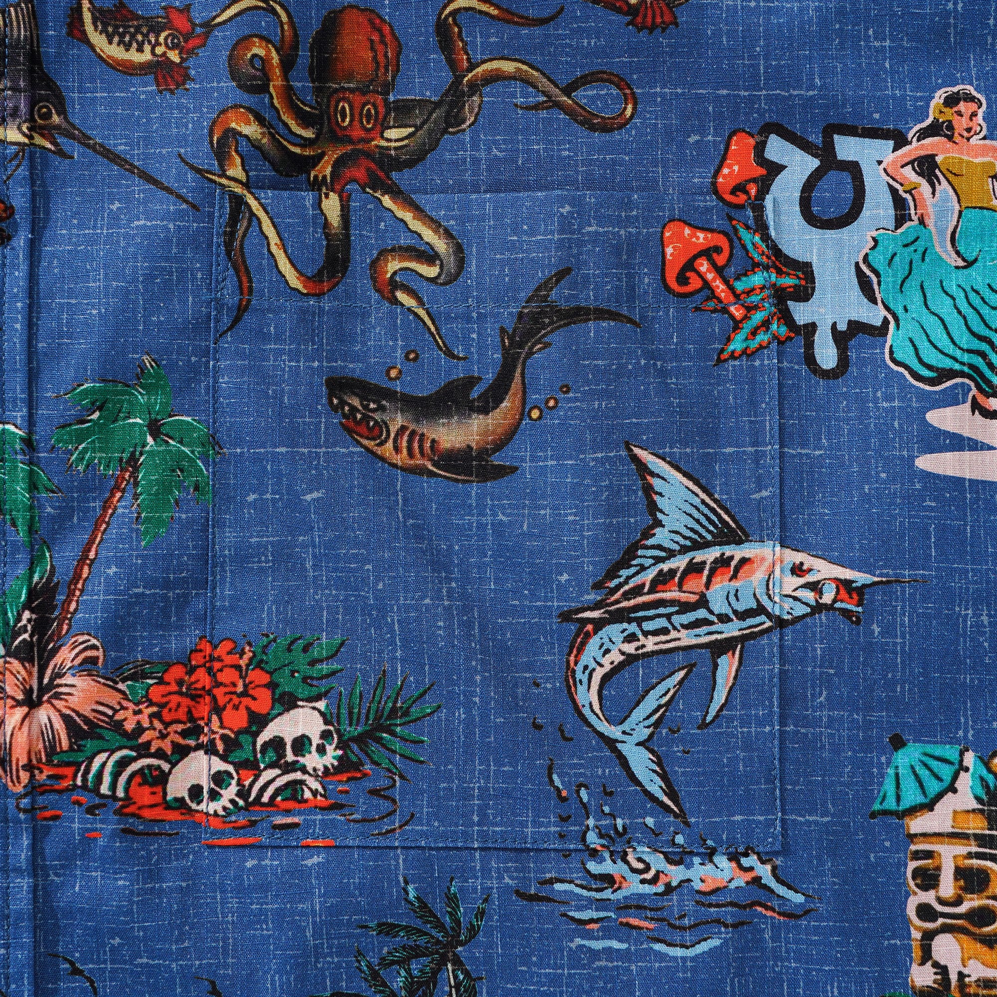 Men's Hawaiian Shirt Short Sleeve Button-down 100% Cotton Blue Aloha Hot Paradise Beach