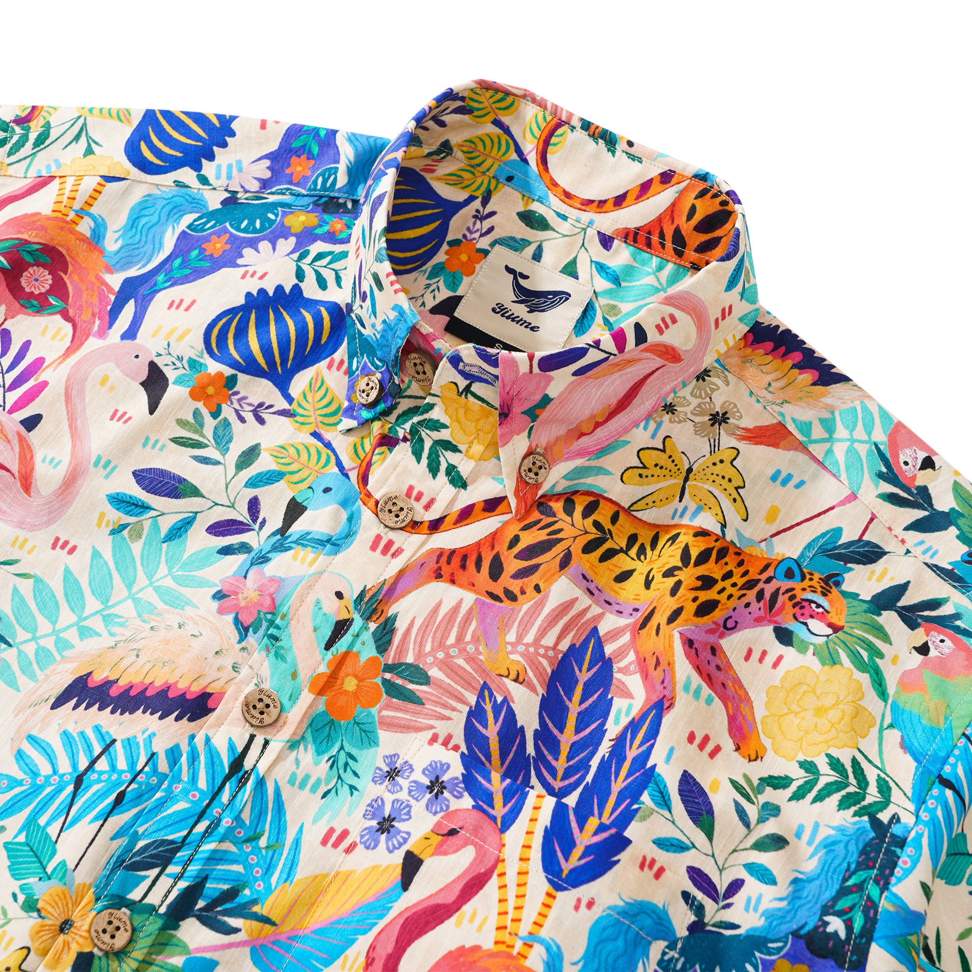 Chemise hawaïenne colorée masculine bouton à manches courtes 100% coton Aloha jungle fantaisie