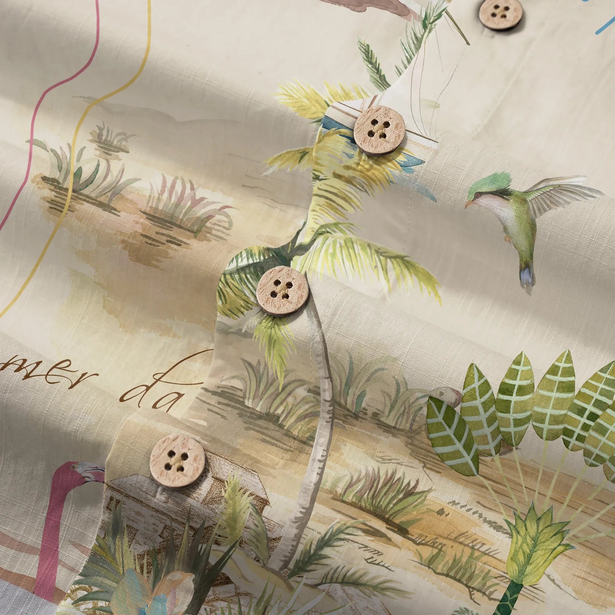 100% cotton men's shirt with tropical elements