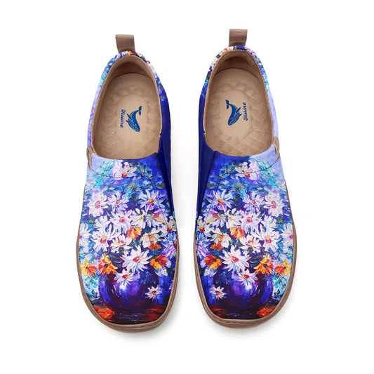 Yiume Women's Art Slip-On Casual Canvas Shoes Blue And Purple Oil Painting Flowers Painted,100% Cotton
