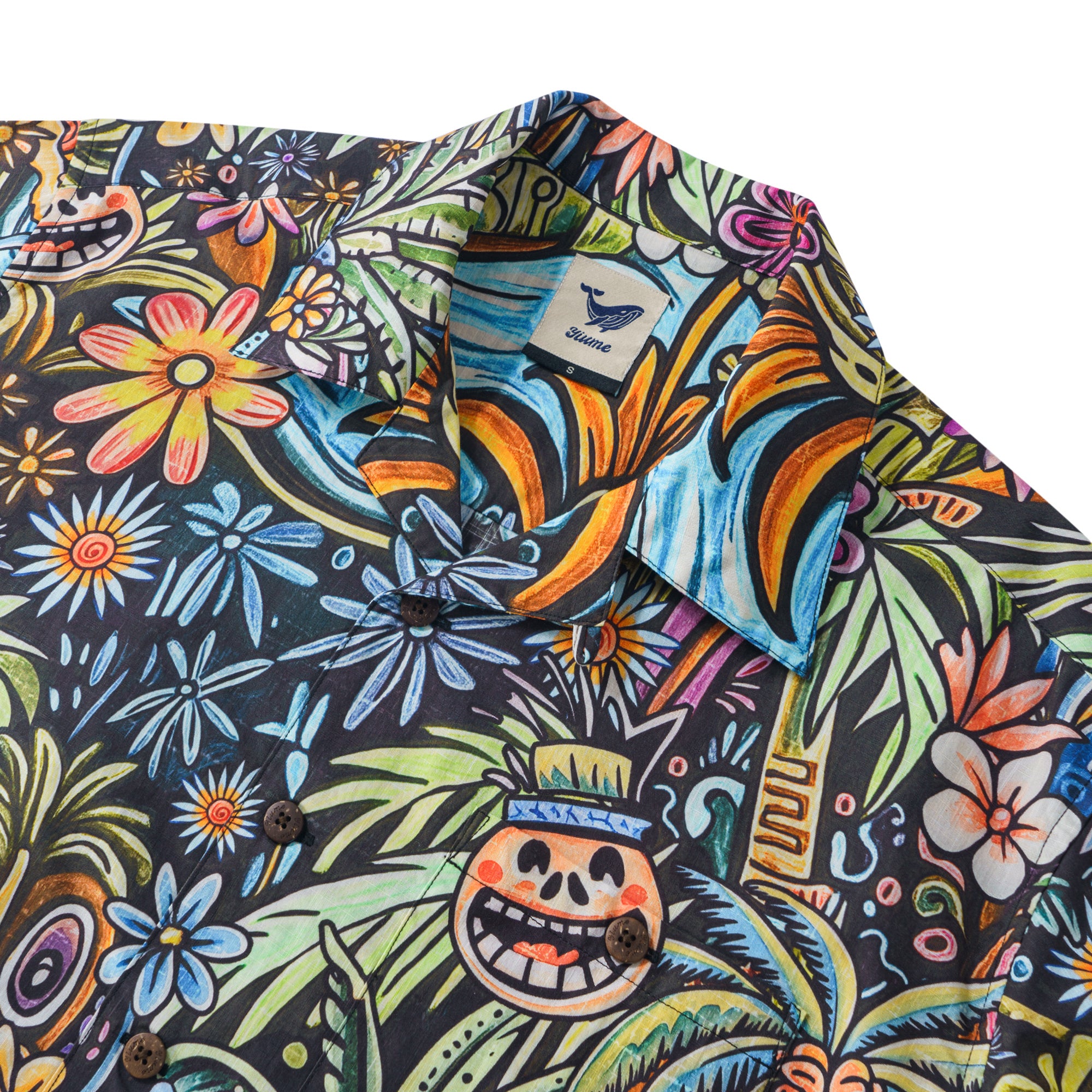 Tropisches Tiki Hawaiian Shirt 100% Baumwolle Herren Kurzarm Camp Kragen Aloha Shirt