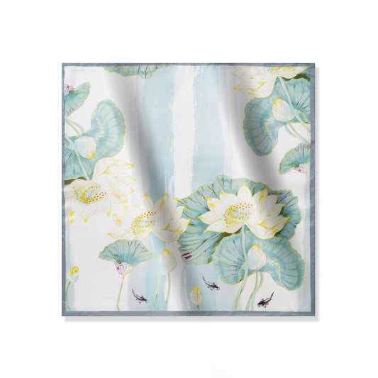 Floral Square Scarf 100% Mulberry Silk Tranquil Lotus Dreamscape Tranquil Lotus Dreamscape 100% Silk 53*53cm