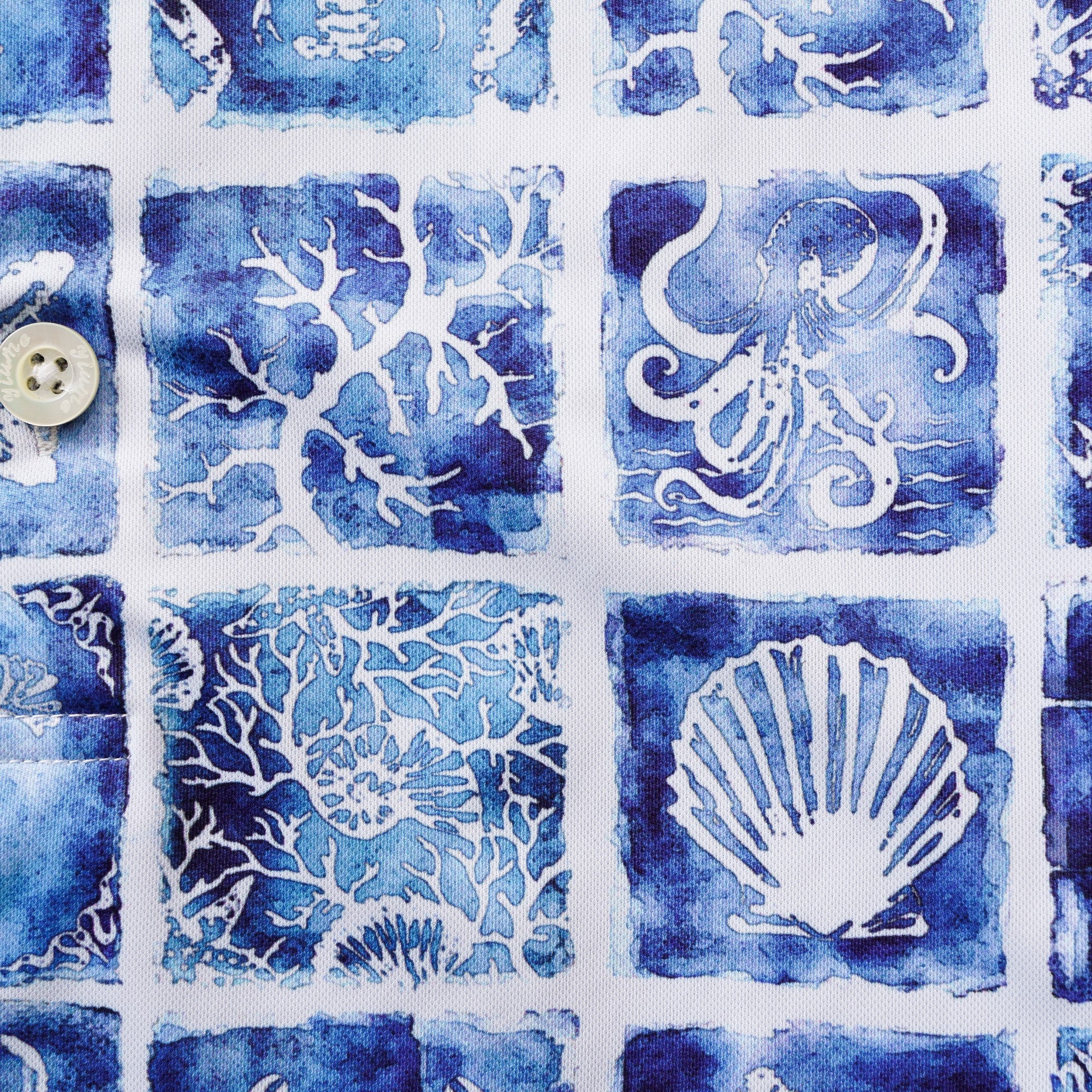 Men's Hawaiian Polo Shirt Short Sleeve 83% Recycled polyester 17% Spandex Blue Aloha Ocean Crest