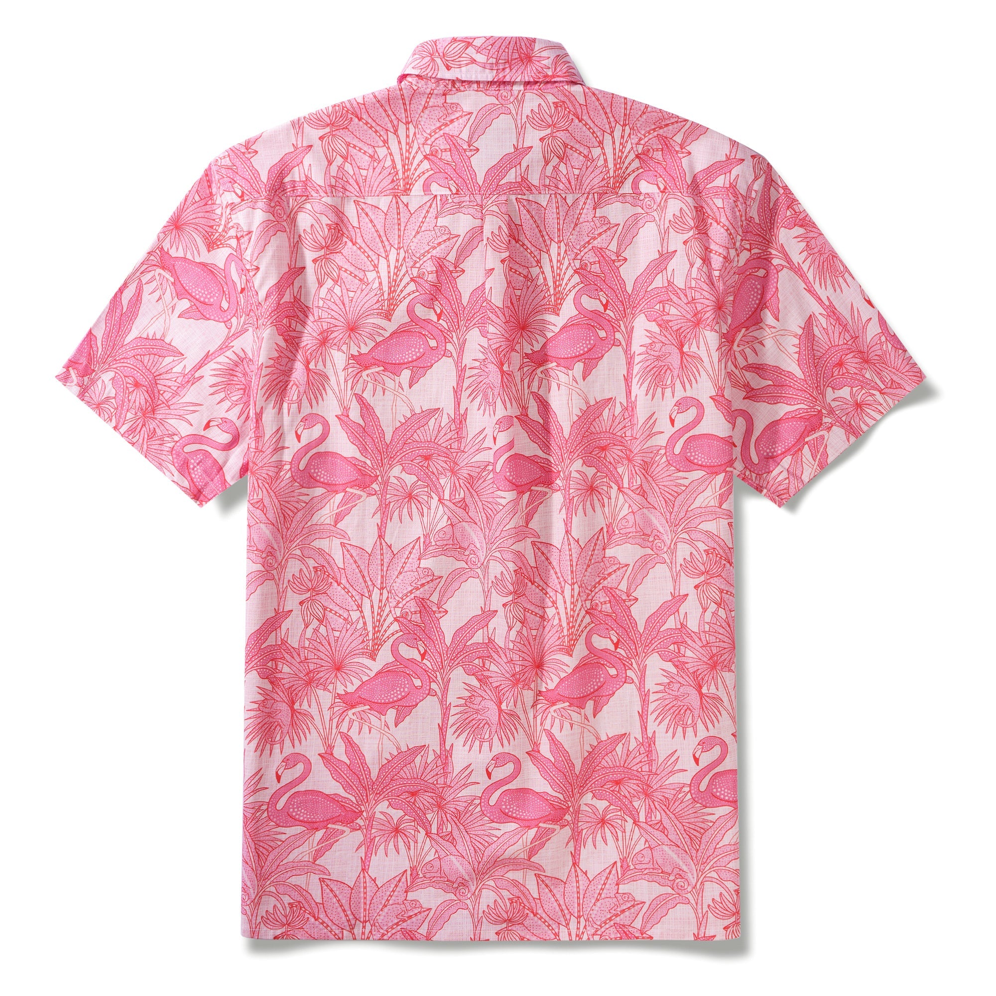 Chemise hawaïenne rose pour homme avec flamants roses, 100 % coton, à manches courtes, à boutons.