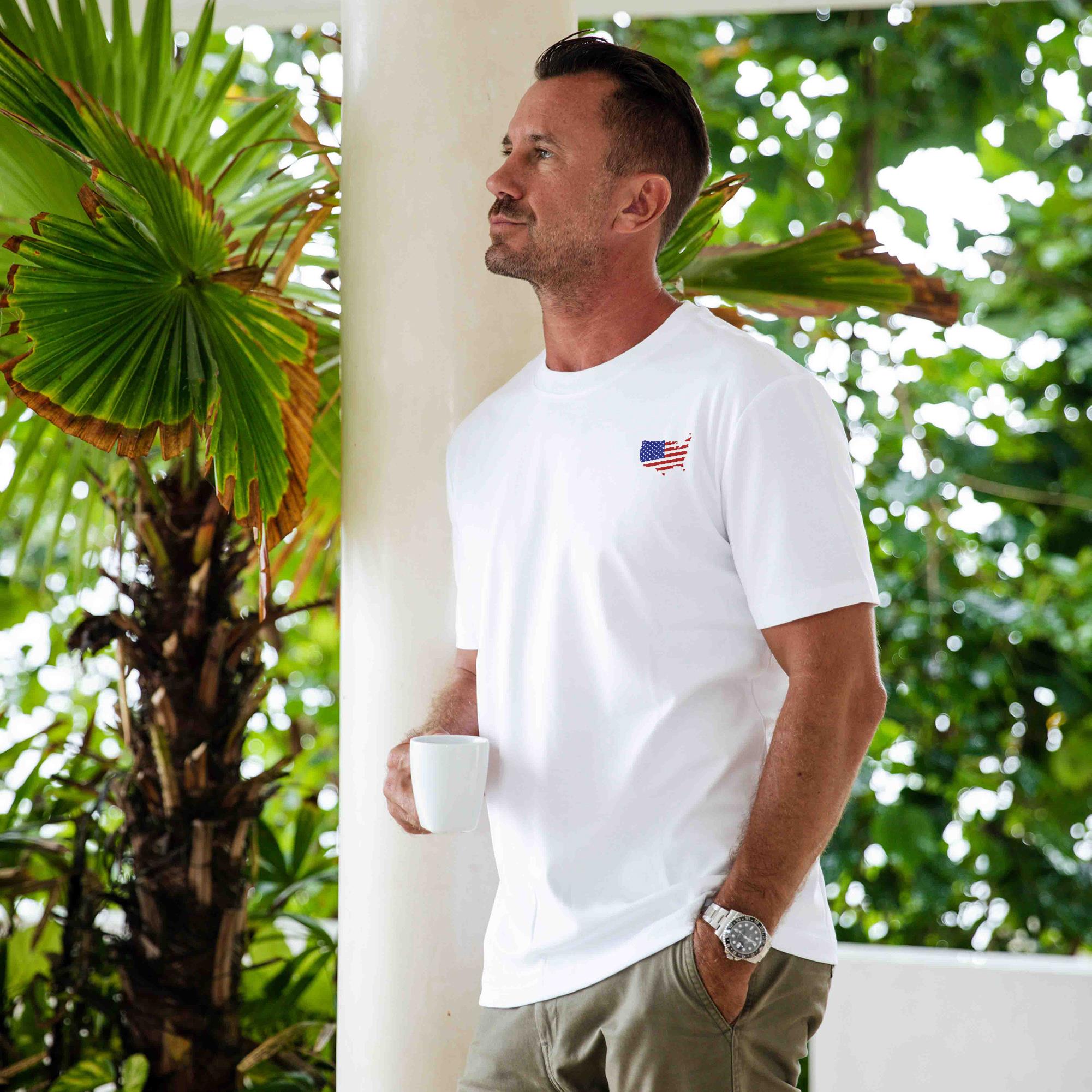 Tee-shirt hawaïen à manches courtes 100% coton bleu Aloha Star Spangled Emblem Emblem Tee