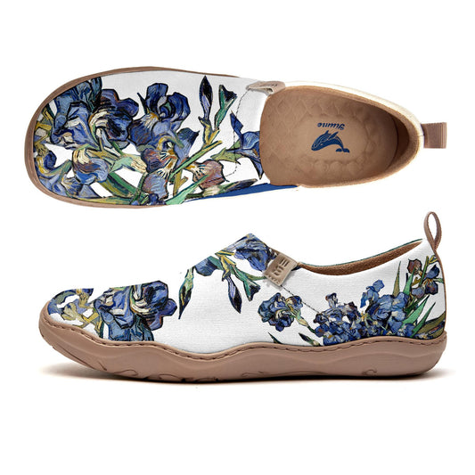 Yiume Women's Art Slip-On Casual Canvas Shoes Van Gogh's Irises Blue Painted,100% Cotton Vincent Van Gogh's Irises