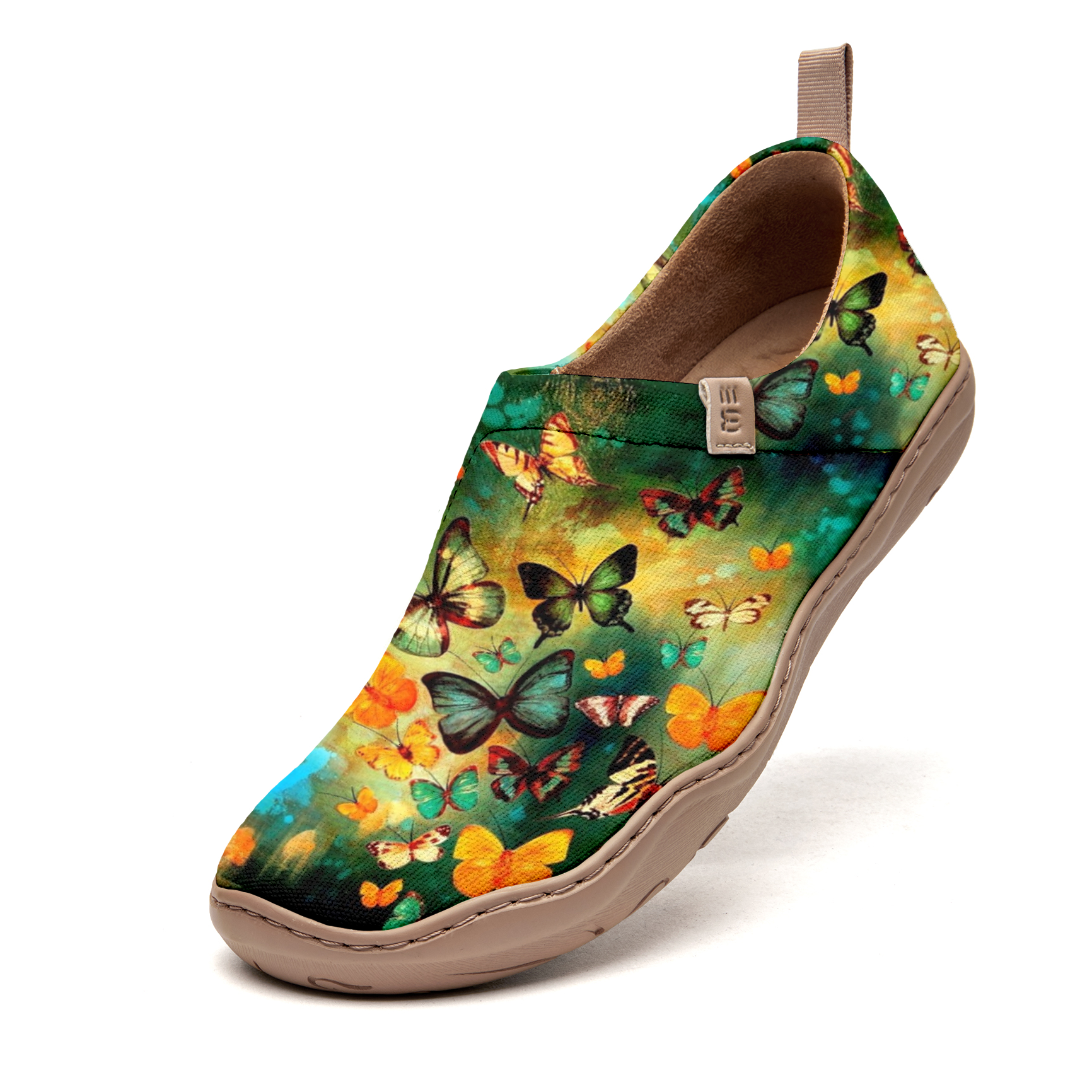 Yiume Women's Art Slip-On Casual Shoes Green Butterfly Painted,100% Cotton