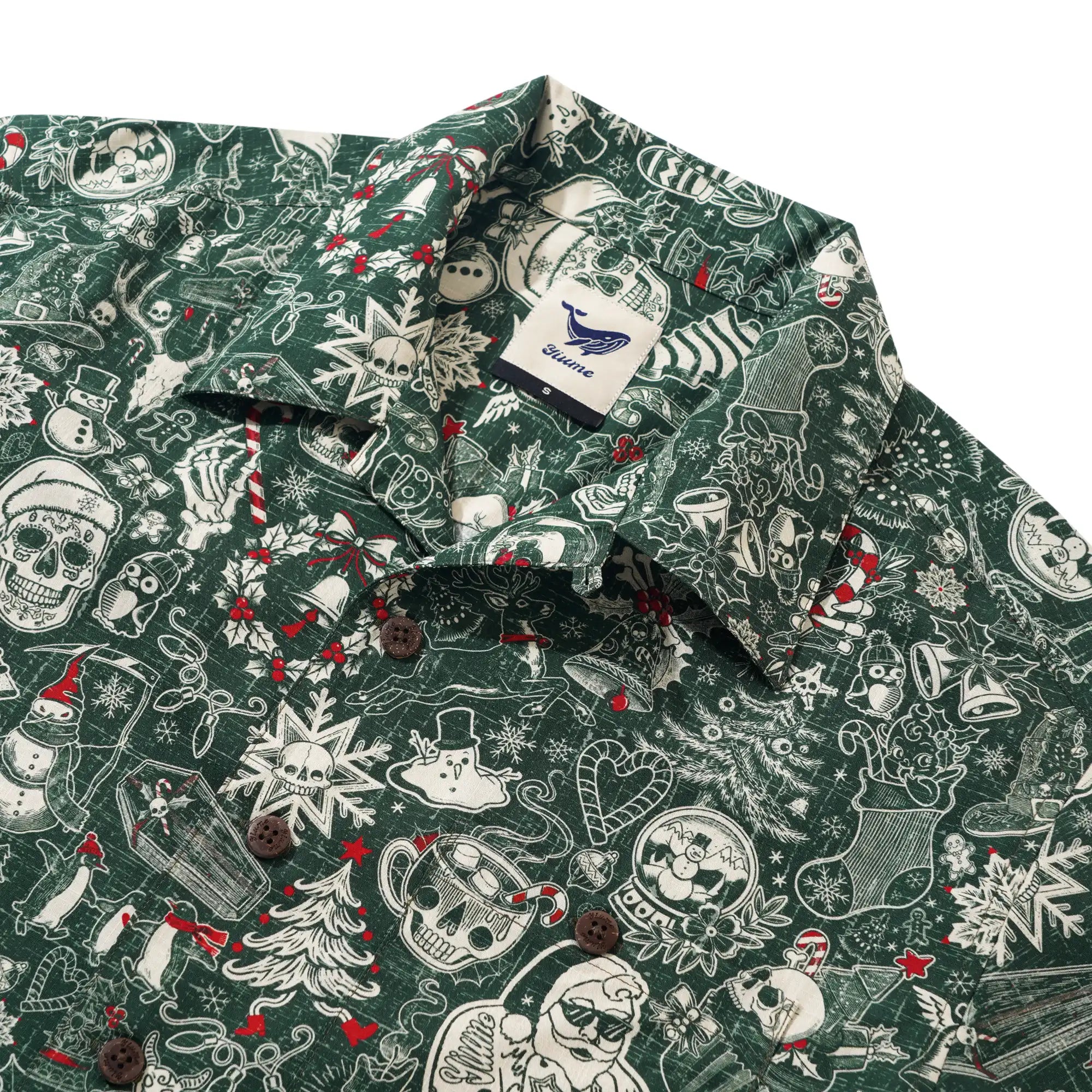Men's Hawaiian Shirt Short Sleeve Camp Collar 100% Cotton Green Aloha Christmas Party