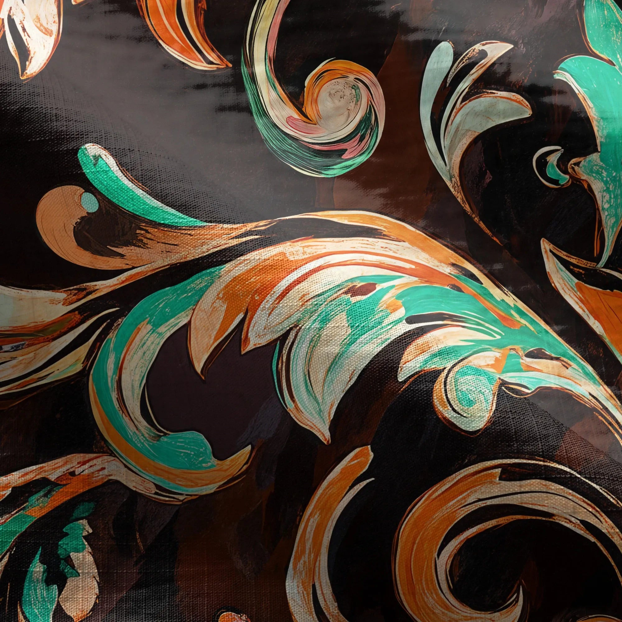 Brown art skirt with pockets, Fiery Blossoms pattern
