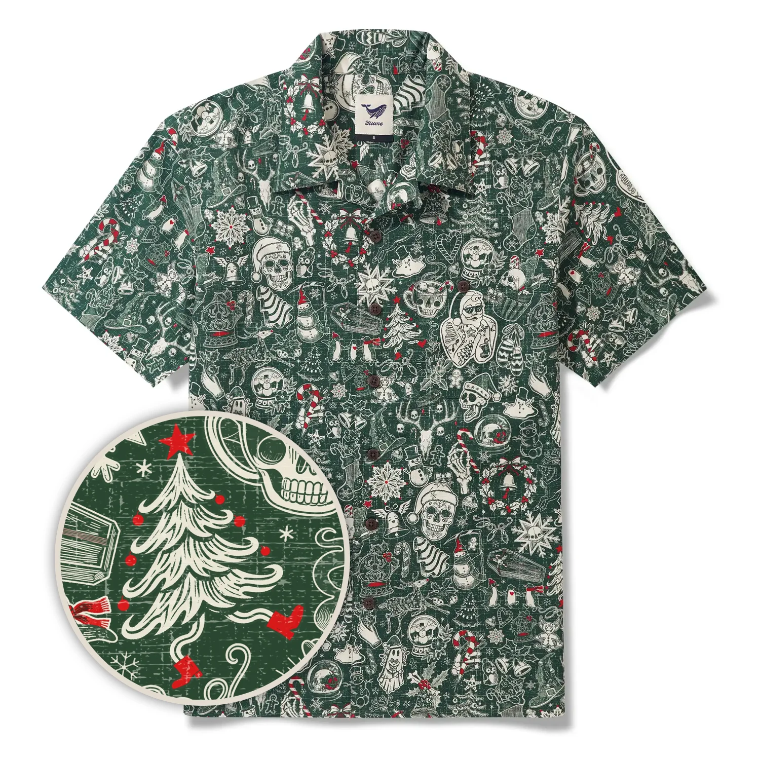 Men's Hawaiian Shirt Short Sleeve Camp Collar 100% Cotton Green Aloha Christmas Party