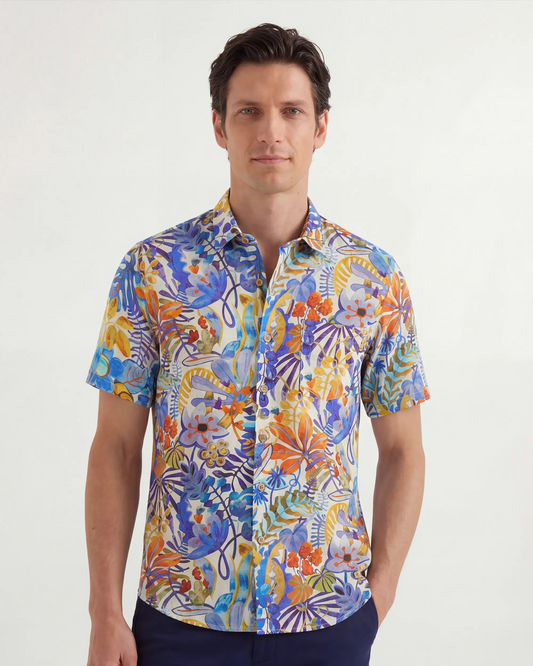 LeosWare Men's Hawaiian Shirt, art-inspired tropical print