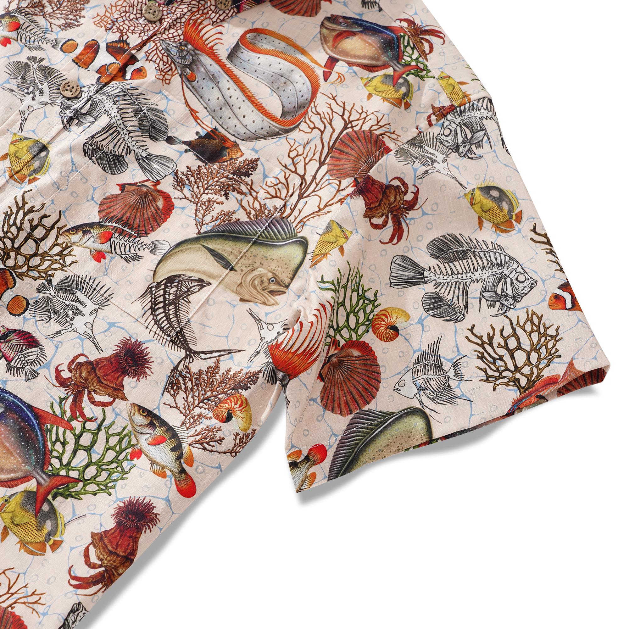 Herren-Hawaiian-Hemd Kurzärmel Button Down 100% Baumwolle gelbe Aloha King Makrel für nicht zu verzeichnete Freunde