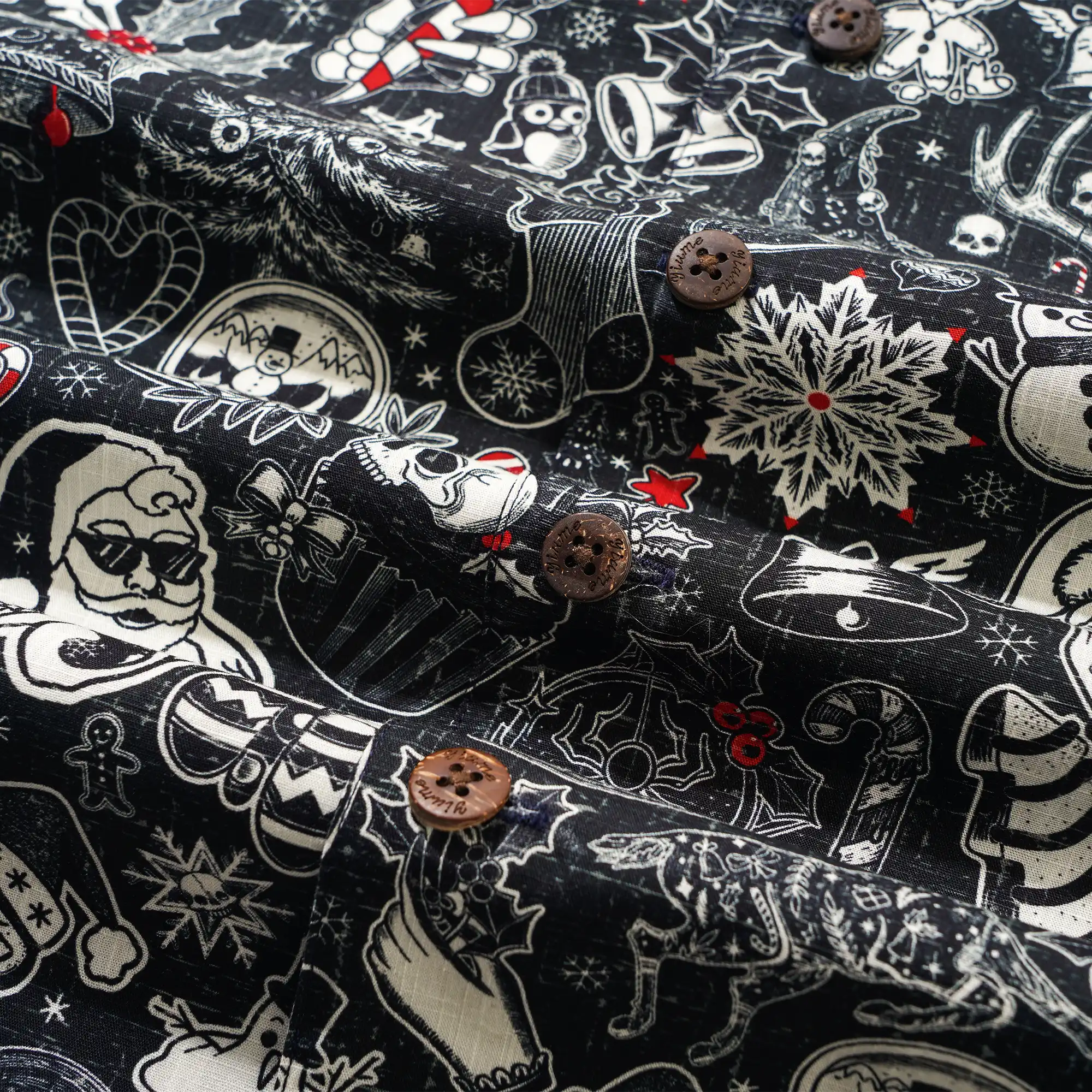 Men's Hawaiian Shirt Short Sleeve Camp Collar 100% Cotton Black Aloha Christmas Party