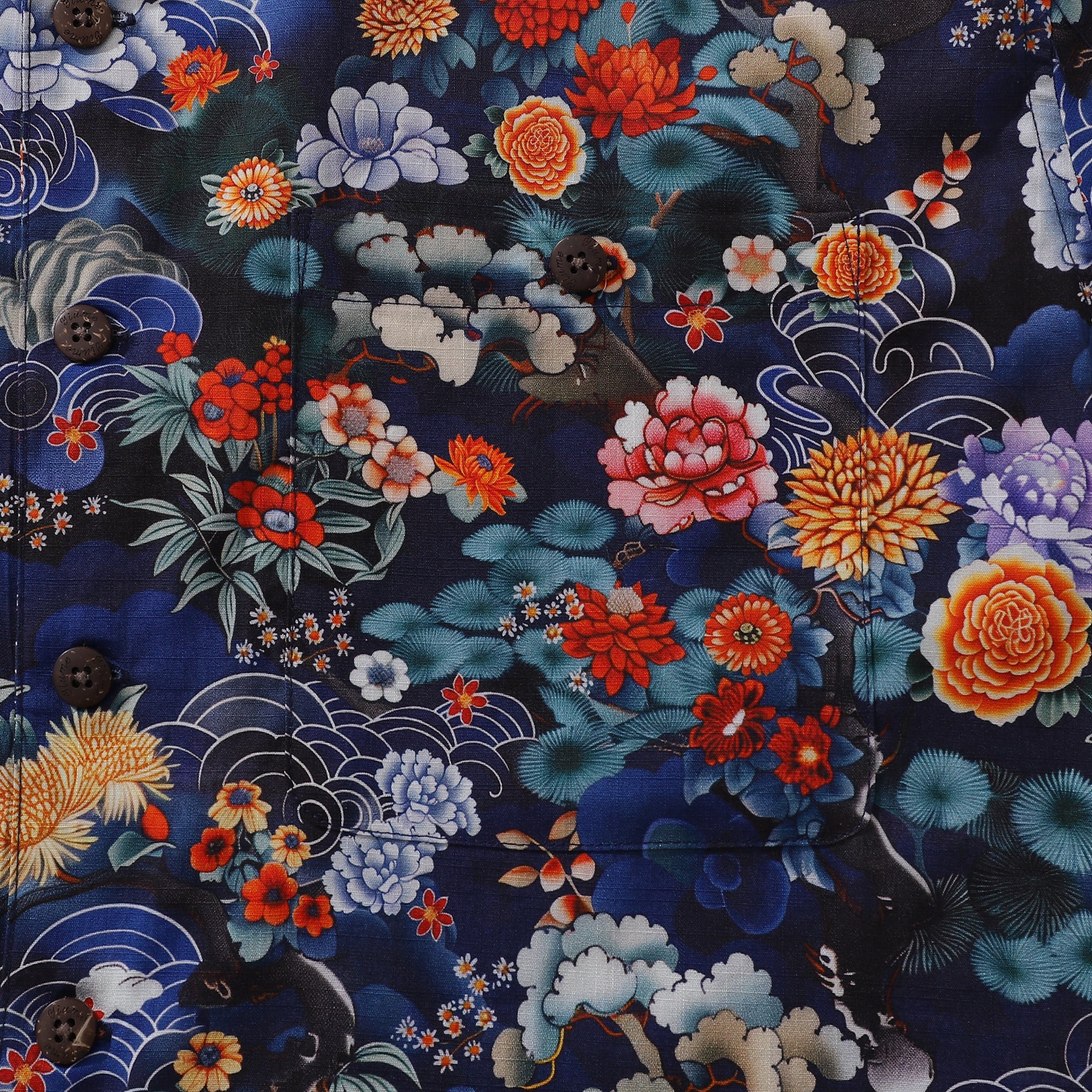 Chemise hawaïenne Ukiyo-e pour hommes, chemise à fleurs orientales, col camp, 100 % coton