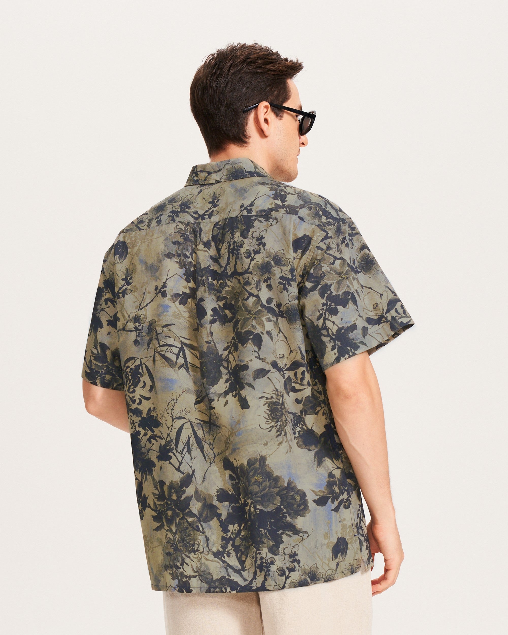 Men's Hawaiian Shirt Short Sleeve Button-down 100% Cotton Brown Aloha Shirt