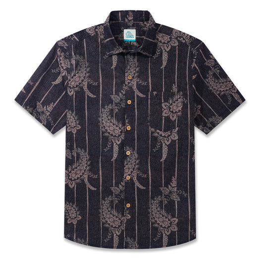 LeosWare® Men's Hawaiian Shirt Short Sleeve Button-up 100% Cotton Blue Aloha Elegant Vintage Paisley Stripe Pattern Design