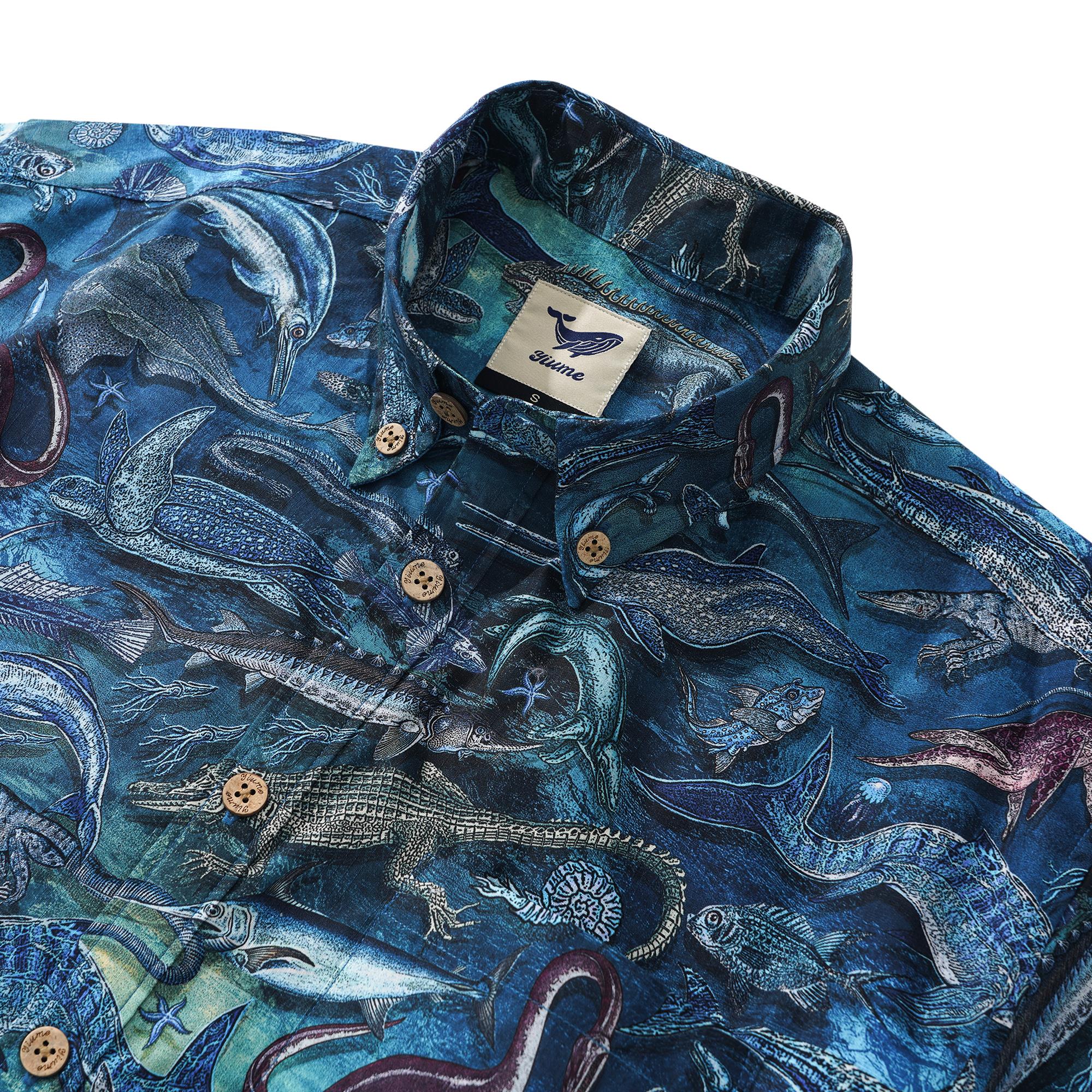 Chemise hawaïenne masculine bouton à manches courtes 100% coton bleu aloha océan rêves