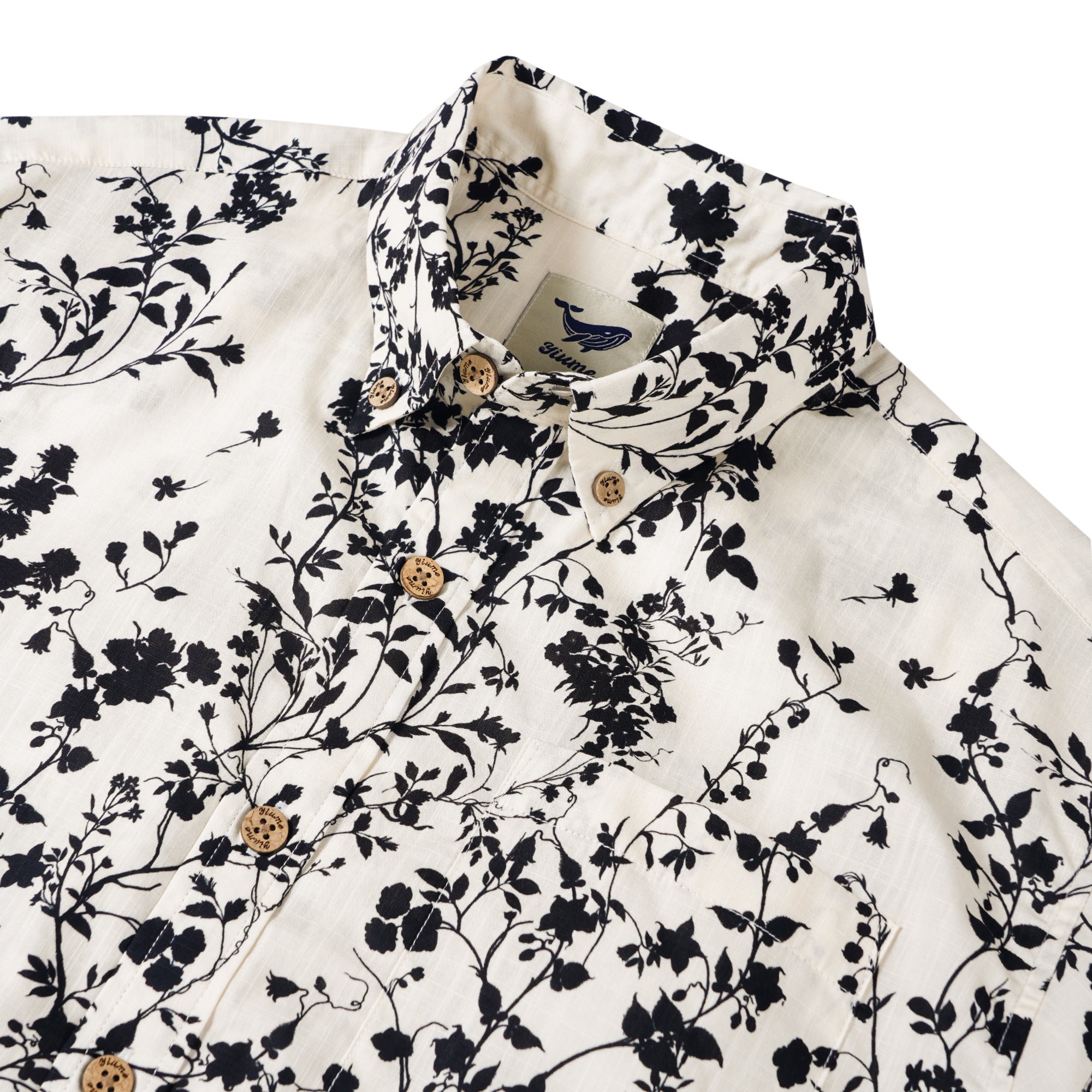 Beige Hawaiian shirt with ink vine design for men