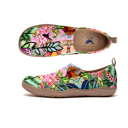 Yiume Women's Art Slip-On Casual Canvas Shoes Bloom Buzz Print Painted,100% Cotton Pink Cartoon Plants