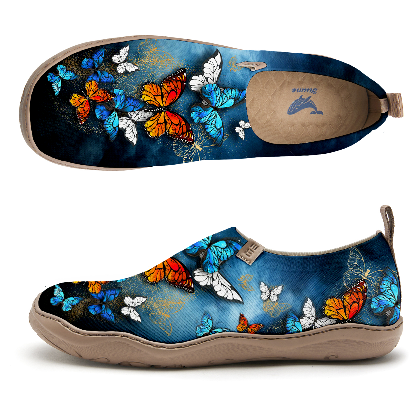 Yiume Women's Art Slip-On Shoes Comfortable Breathable Knit Casual Footwear,Blue And Black Butterfly Midnight Butterfly Heels