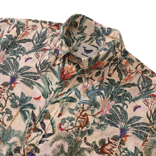 Chemise hawaïenne tropicale pour homme en coton, à boutons, à manches courtes, style aloha, motif jungle