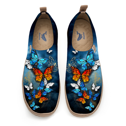 Yiume Women's Art Slip-On Shoes, Blue and Black Butterfly Design