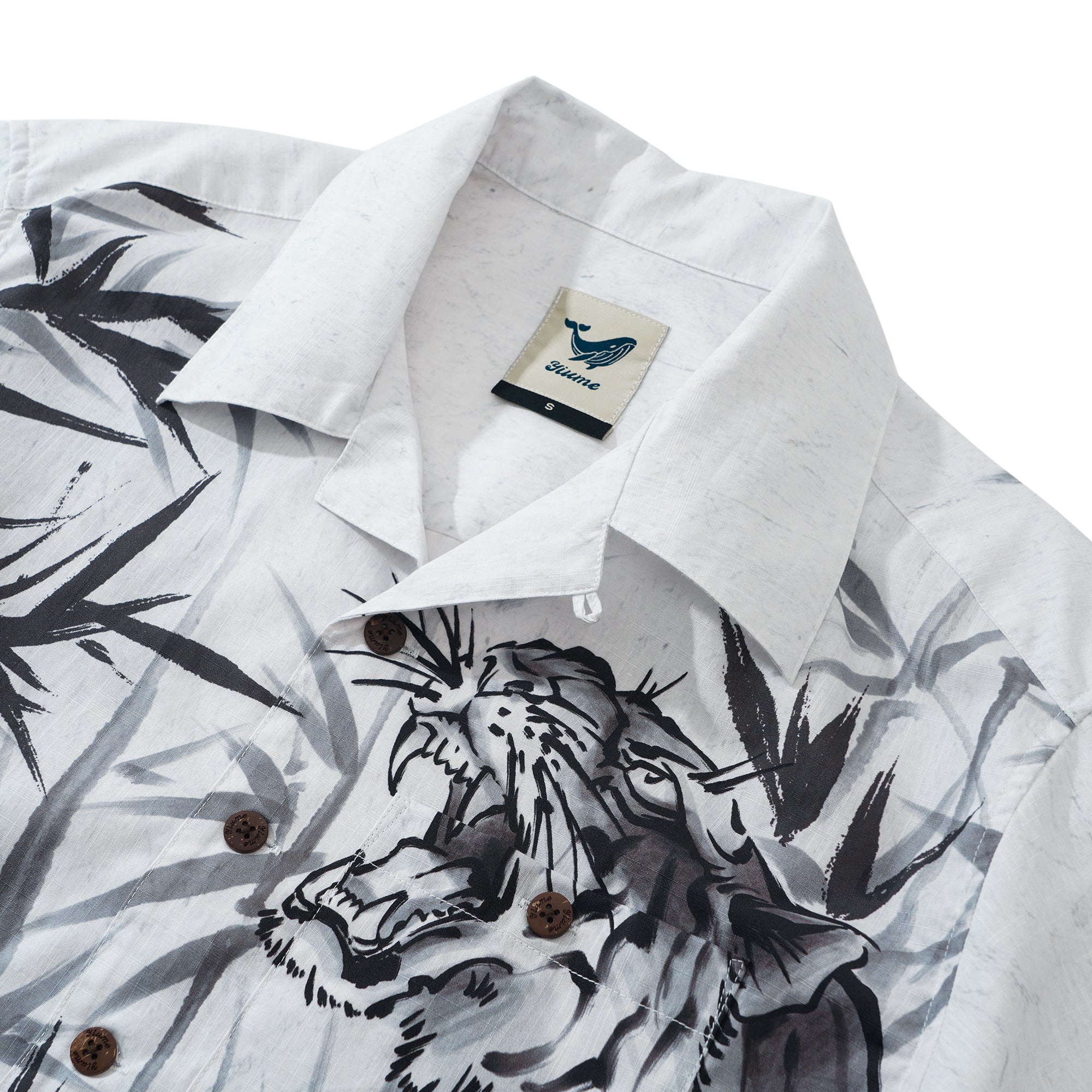 100% Cotton Bamboo Hawaiian Shirt For Men Tiger Camp Collar Shirt Tiger Roaring In The Mountains