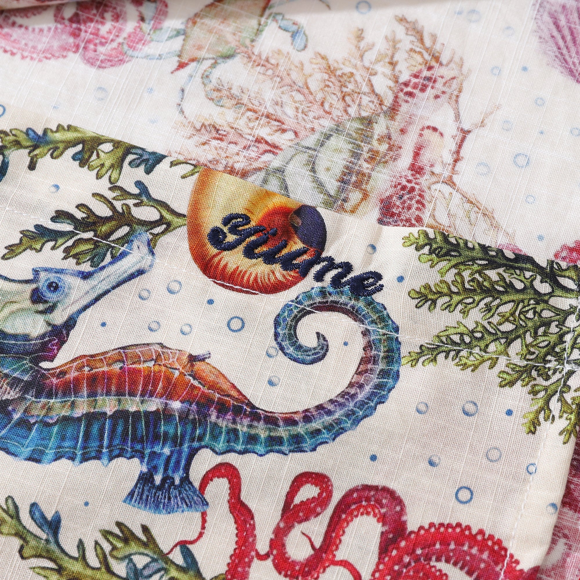 Men's Hawaiian Shirt Marine Life Seahorse Octopus Print Cotton Button-down Long Sleeve Aloha Shirt Marine Life Long Sleeve Shirt