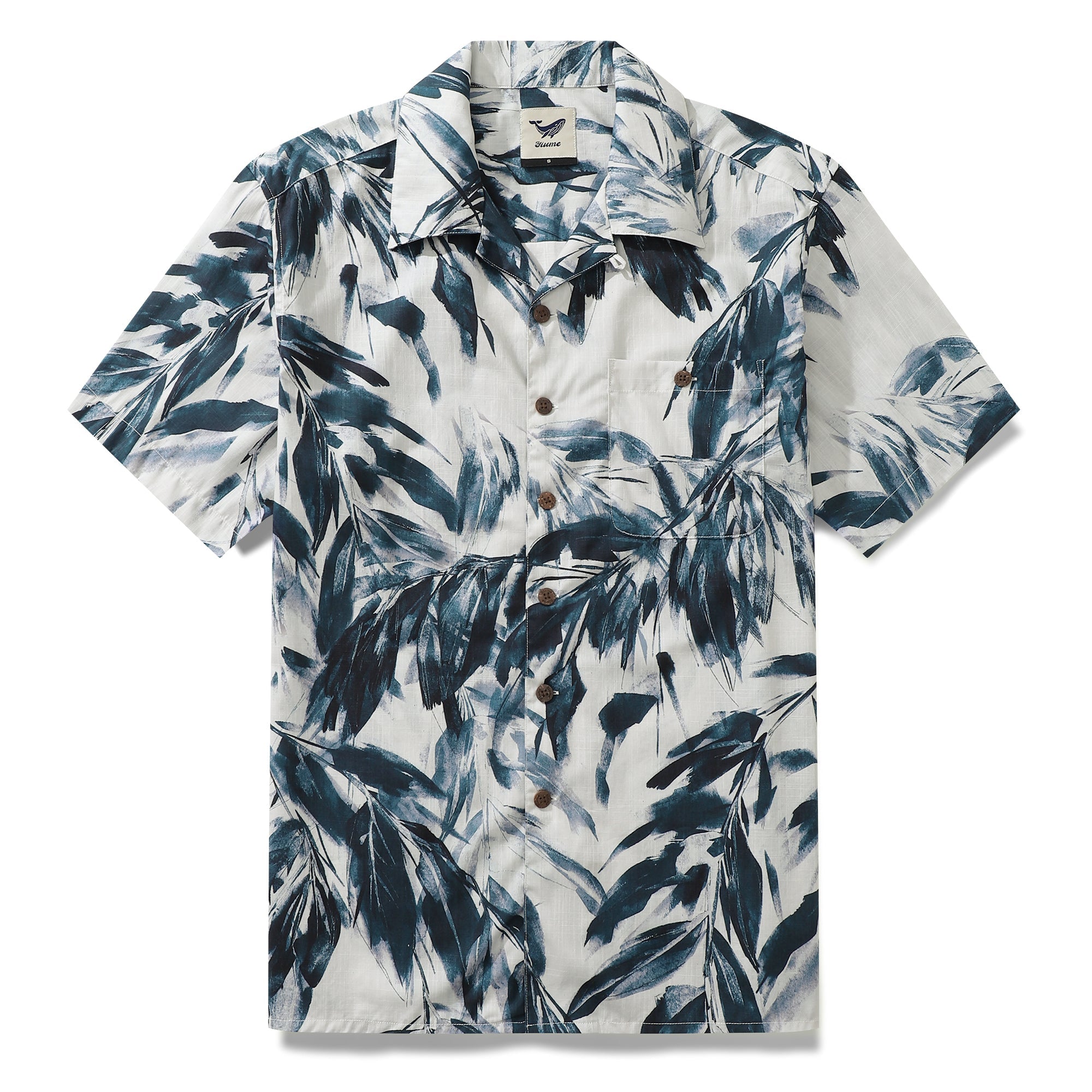 Chemise Aloha pour homme en peinture à l'encre avec des feuilles de bambou, chemise de camp en coton à manches courtes