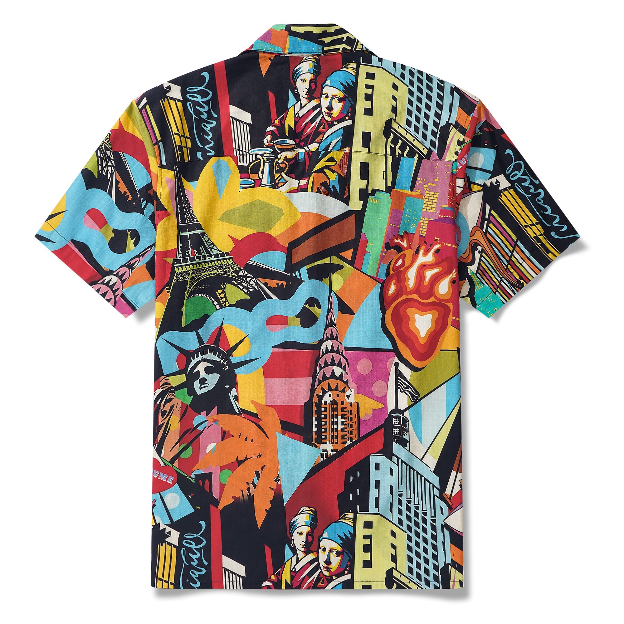 Herren Hawaii-Hemd Kurzarm Camp-Kragen 100% Baumwolle Rot Aloha Pop-Art