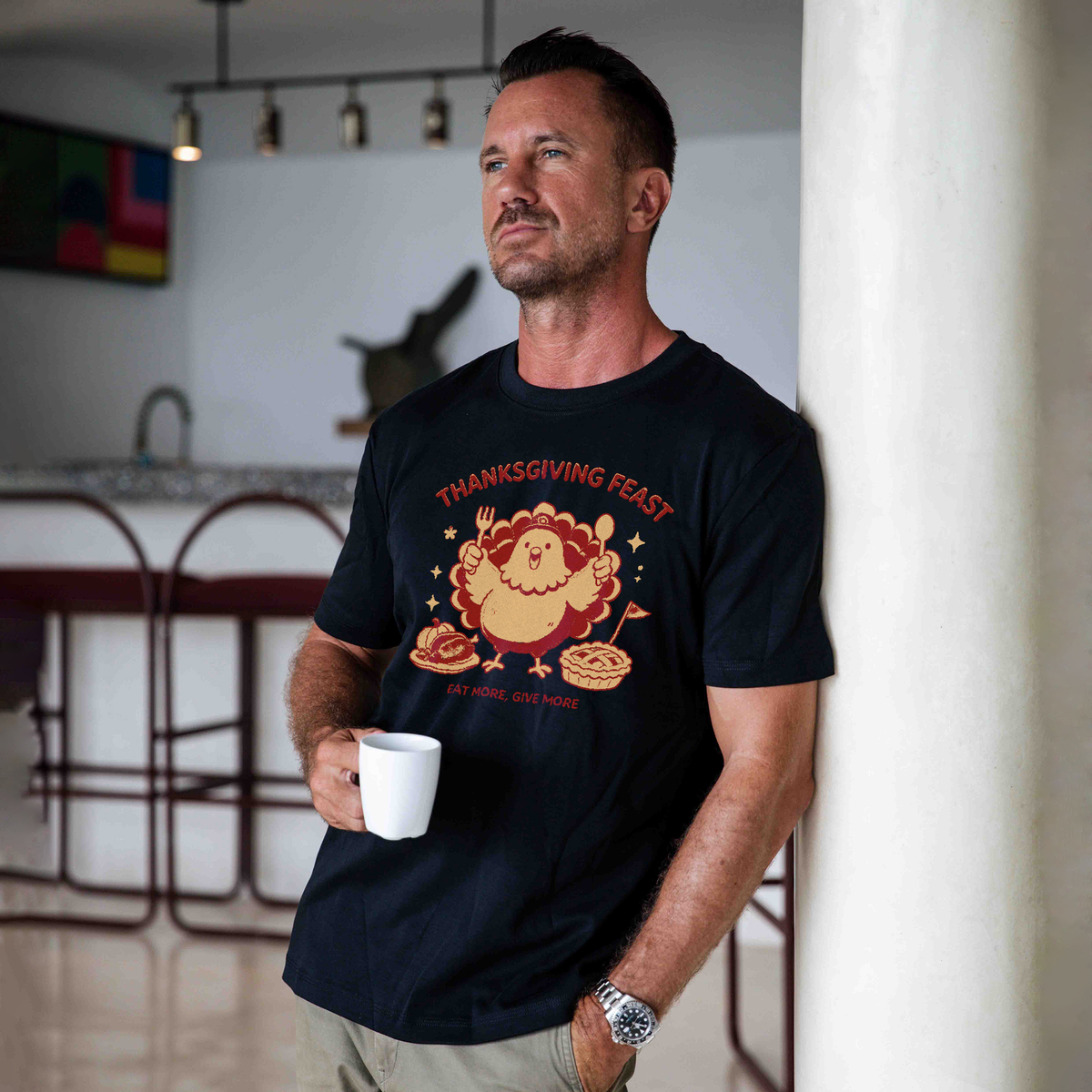 Men's Thanksgiving Hawaiian Tee, Orange, Cotton, Short Sleeve