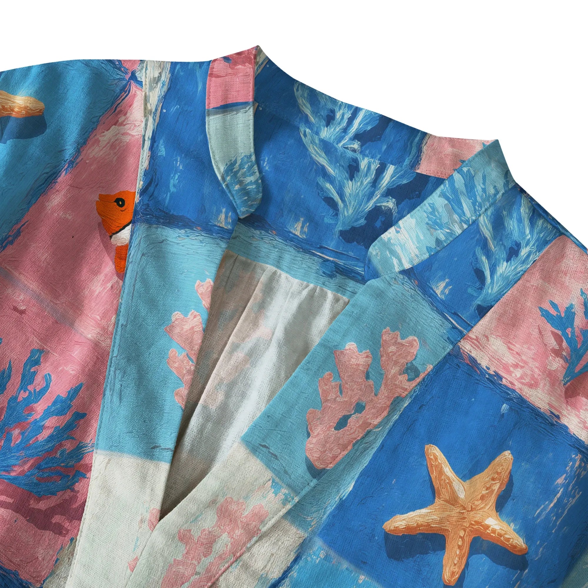 Blue Aloha Oceanic Chessboard blouse, clownfish and starfish design