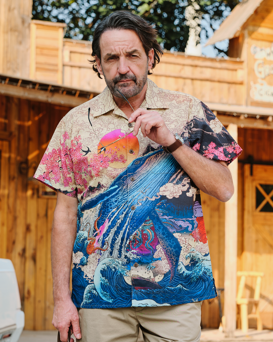 Yiume Ukiyo-e Hawaiian Shirt 100% Cotton Shirt For Men Camp Collar Aloha Shirt Ukiyo-e No6 By Rlon