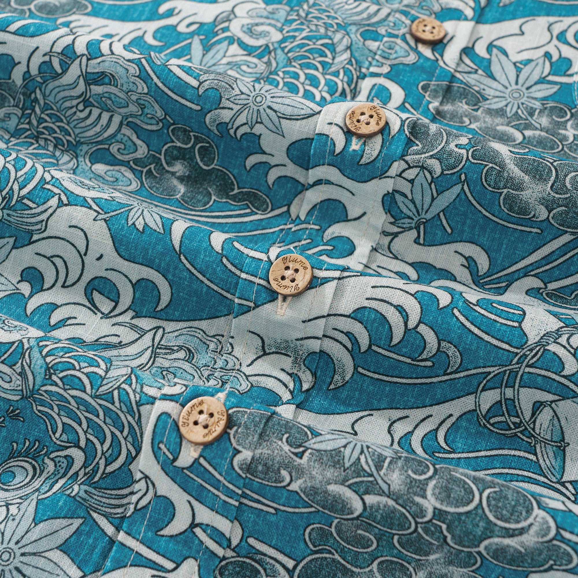 Koi Dance dans les Nuages Chemise à Manches Longues Aloha Hawaiian 100% Coton pour Hommes