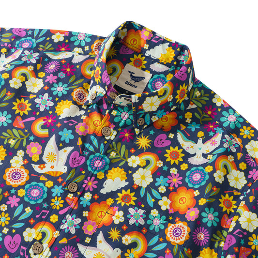 Love and Peace綿100%男前アロハ半袖ボタンダウンシャツ