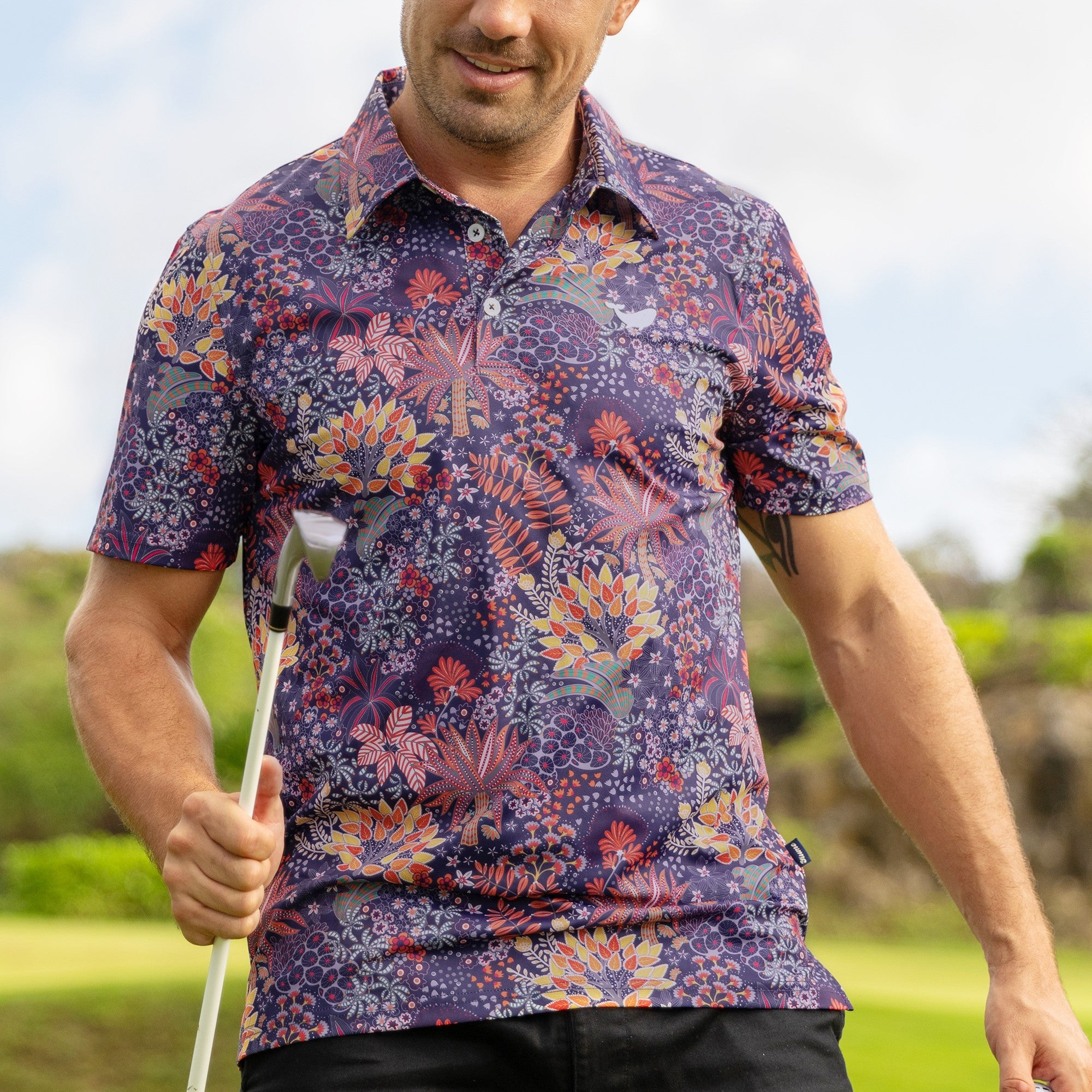 Polo à manches courtes pour hommes avec imprimé de plantes hawaïennes originales