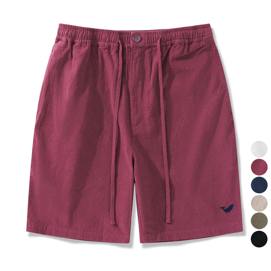 Mens Linen Shorts Mid-Rise Straight Bermuda 8-10 Inch 5-Pocket Shorts - BURGUNDY Version 3.0 5-pocket - Burgundy Version 3.0