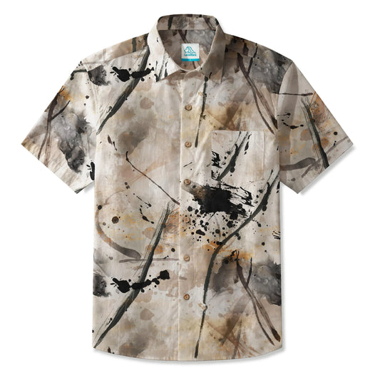 Men's Hawaiian art shirt, brown, 100% cotton, by Huan huan