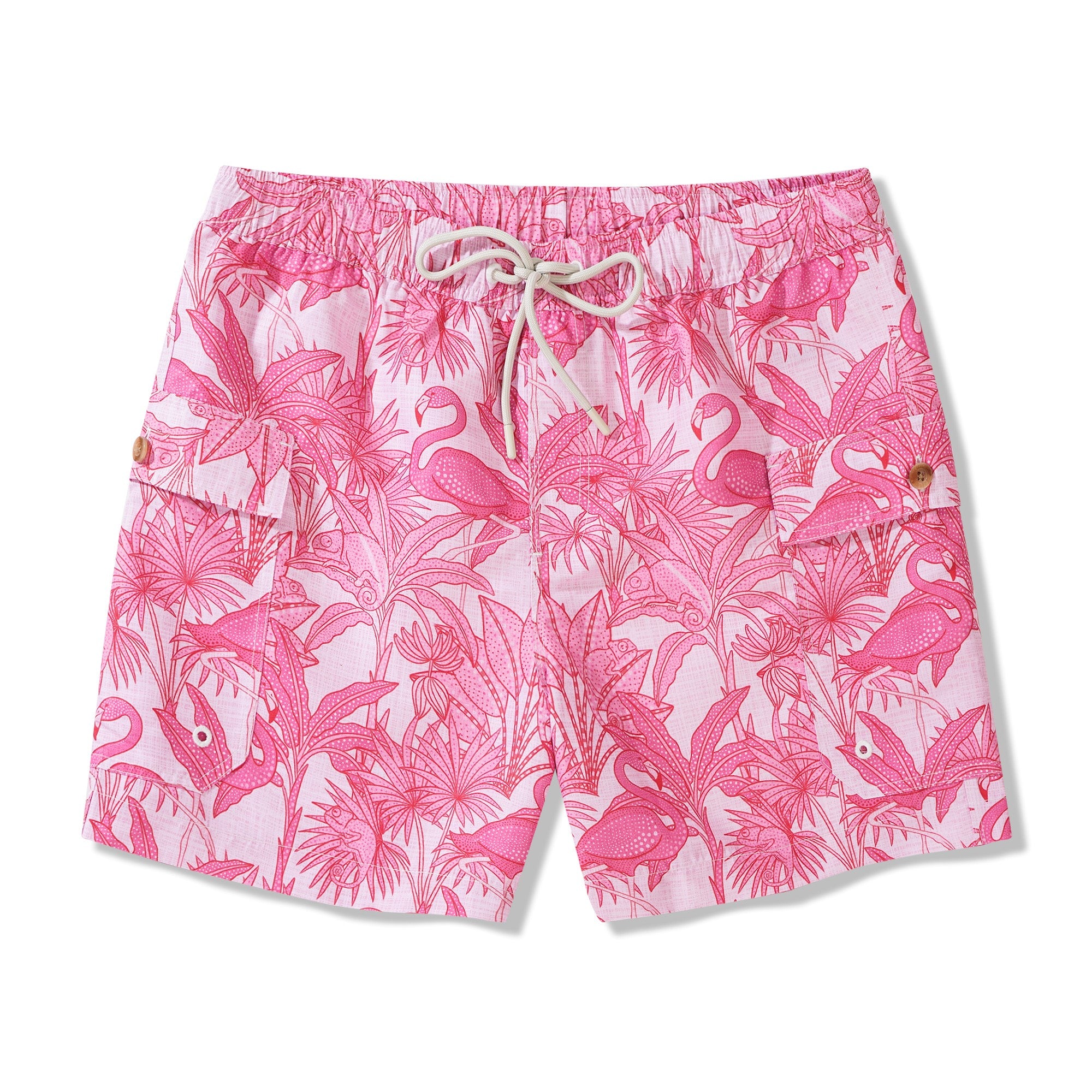 Shorts de 6 pouces pour hommes 100% polyester Aloha Sicilian citron flamants et caméléons par maison de shorts de plage imprimés décontractés House of Haricot