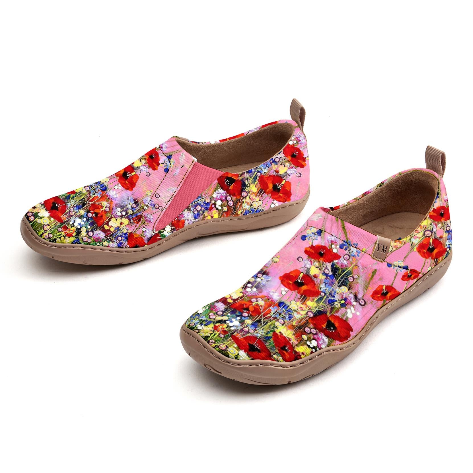 Yiume Femme's Art Slip-On Casual Tolevas Chaussures Wildflower Whisper Rose peint, 100% coton Rose Wildflowers