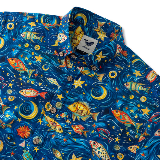 Hawaiian Shirt für Herren Oceanic Starscape Button-Down Shirt Kurzarm 100% Baumwolle Aloha Shirt