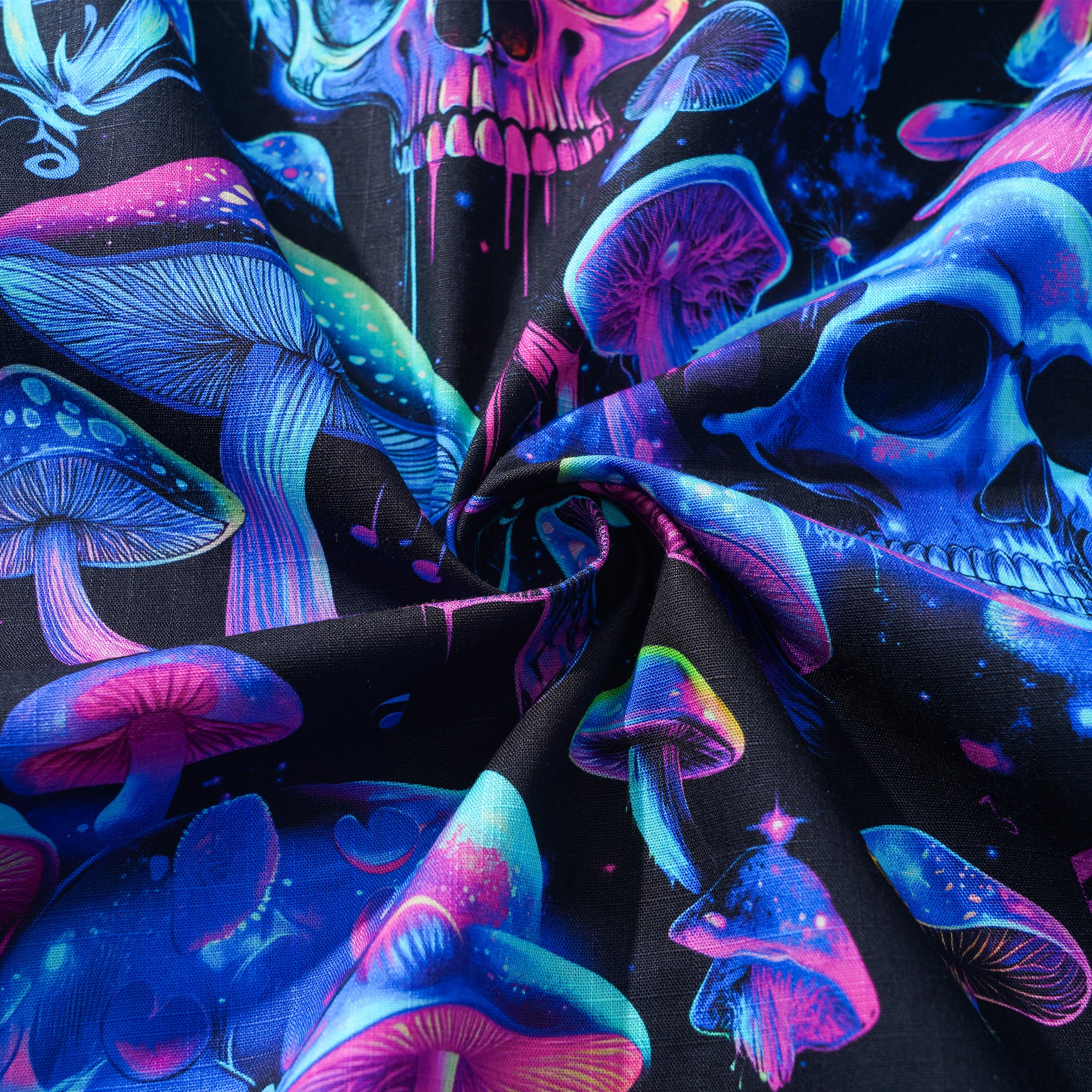 Herren Hawaii-Hemd Kurzarm Camp-Kragen 100% Baumwolle Blau Aloha Psychedelischer Groove