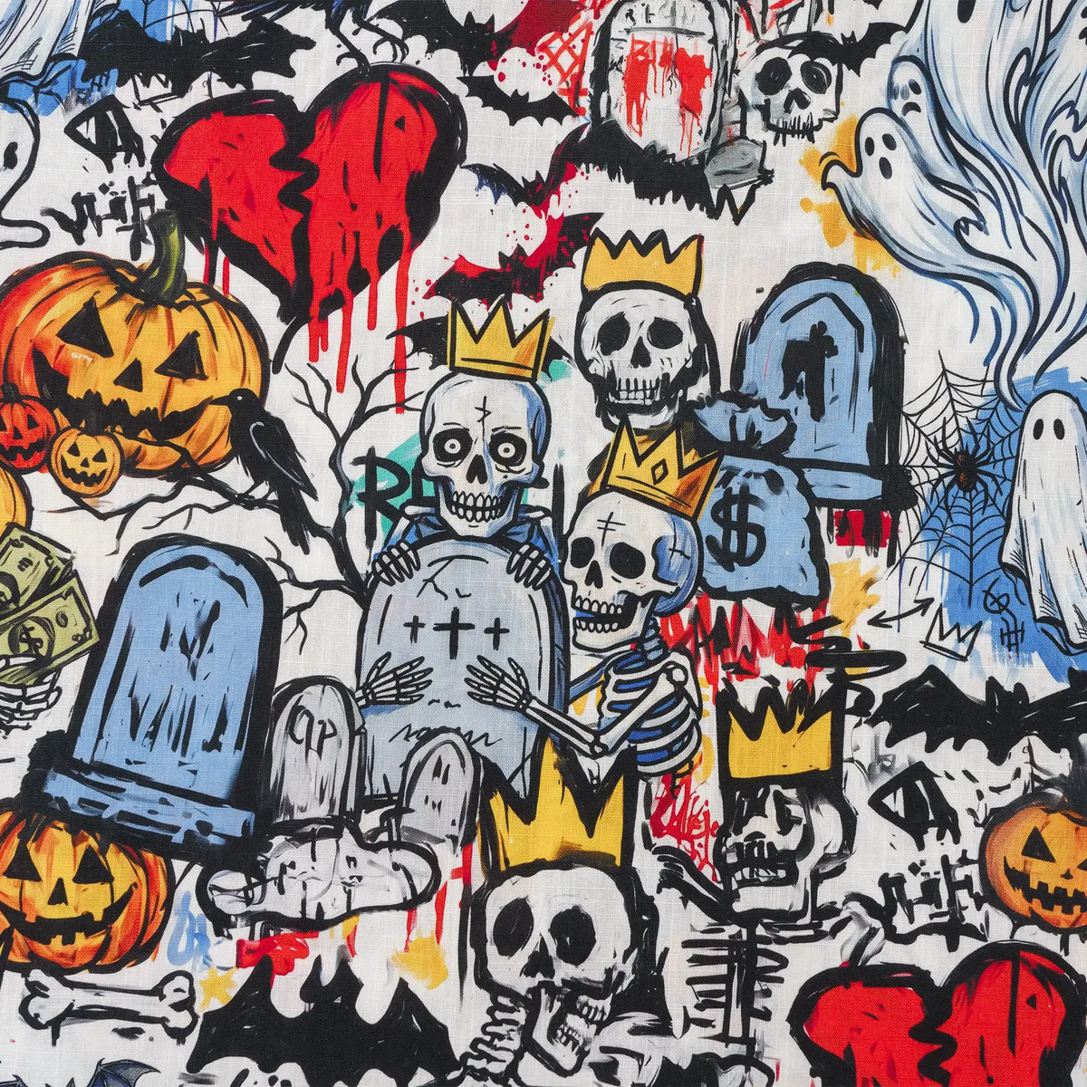 Yiume men's shirt, Halloween theme, pumpkin and skulls